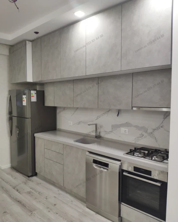 Modern kitchen with gray cabinets